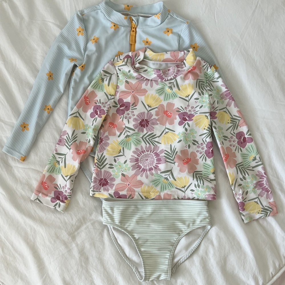 Set - Carter's Floral and Striped Bathing Suit